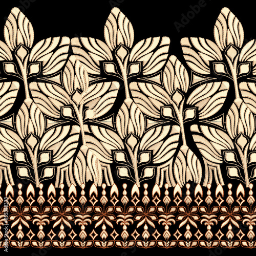 Embroidery border laces seamless patterns design for digital and textile print on fabric.