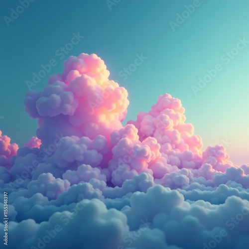 Softly glowing purple neon green peach pastel clouds in the sky, abstract weather, serene landscape photo