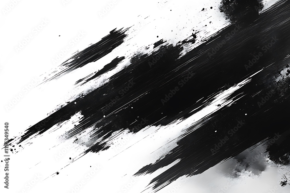 Abstract Black And White Brush Strokes On White Background