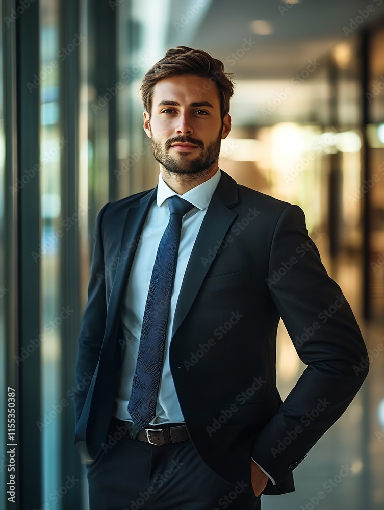 Professional Confident Businessman in Modern Office Setting for Corporate Usage : Generative AI Professional Confident Businessman in Modern Office Setting for Corporate Usage : Generative AI