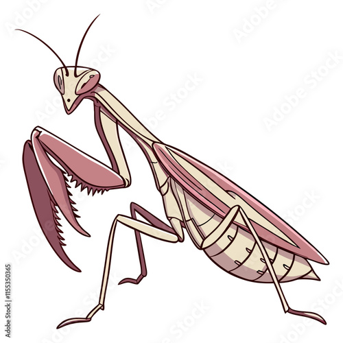A striking vector illustration of an orchid mantis in hunting mode, showcasing its unique features and dynamic posture.