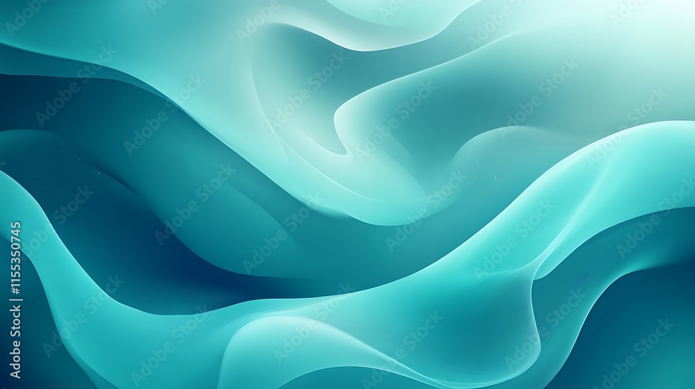 Obraz premium Fluid Teal Abstract 3D Render: Serene Waves Digital Artwork. AI Generated