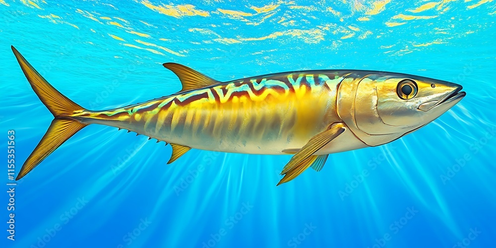 Fototapeta premium Solitary Mackerel Swimming in Tranquil Sea Waters