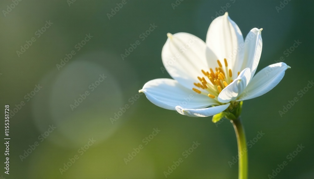 Delicate white petals unfolding on a Spitsbergen flower stem, Arctic flora, White flowers