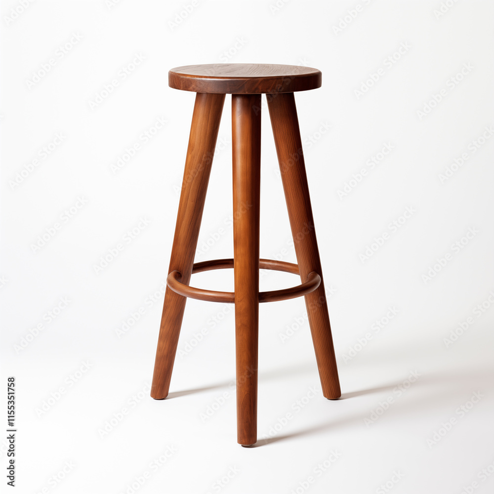 Modern Wooden Bar Stool Round Seat Three Legs Teak Wood Modern Wooden Bar Stool Round Seat Three Legs Teak Wood