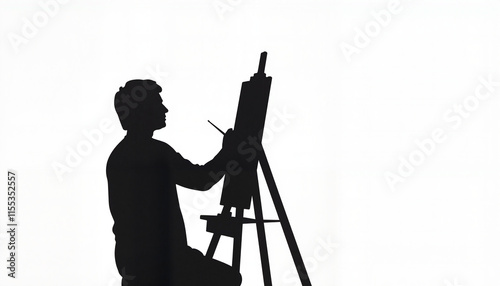 Silhouette of an artist painting on an easel

