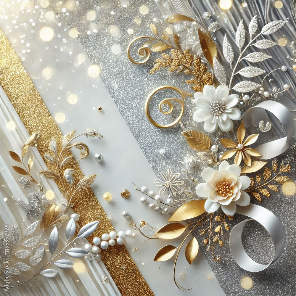 Elegant Silver and Gold Background with Bokeh and Glitter for Wedding Anniversary. Created with Generative AI Technology Elegant Silver and Gold Background with Bokeh and Glitter for Wedding Anniversary. Created with Generative AI Technology