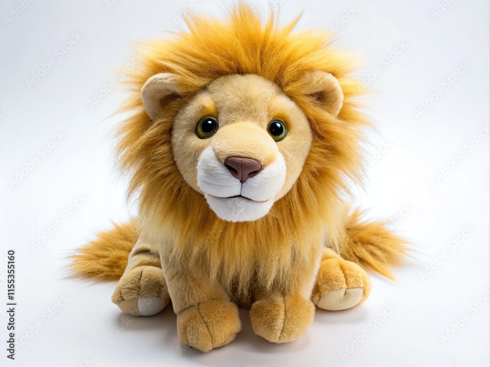 Aerial View Lion Plush Toy, White Background, Soft Toy Photography, Stuffed Animal, Cute Lion, Fluffy Lion, High Angle Shot Aerial View Lion Plush Toy, White Background, Soft Toy Photography, Stuffed Animal, Cute Lion, Fluffy Lion, High Angle Shot