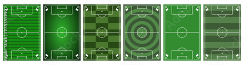 Set of soccer fields. Soccer field with green grass effect.