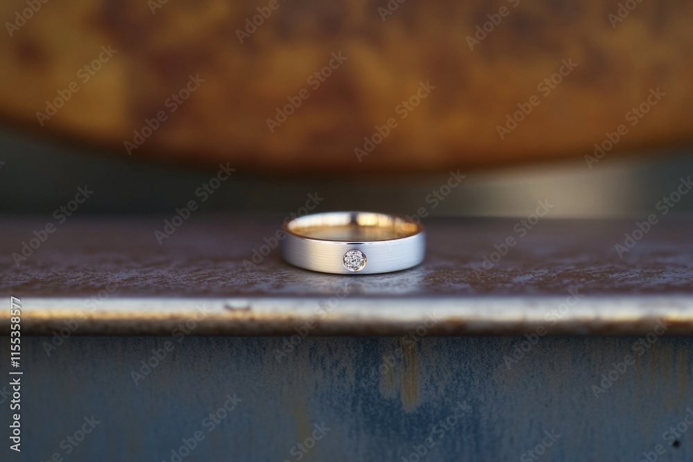 Elegant silver ring with diamond on rustic metal surface Elegant silver ring with diamond on rustic metal surface