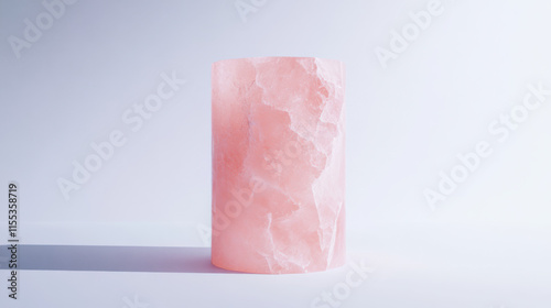 Wallpaper Mural A cylindrical stand made of polished rose quartz material, with subtle translucent effects and illuminated by diffused cool white lighting, on a pristine white background. Artistic focus on clarity an Torontodigital.ca