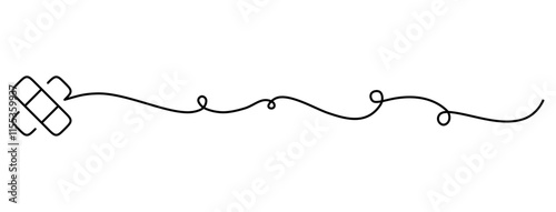 Medical plaster one line continuous drawing.Vector linear illustration.