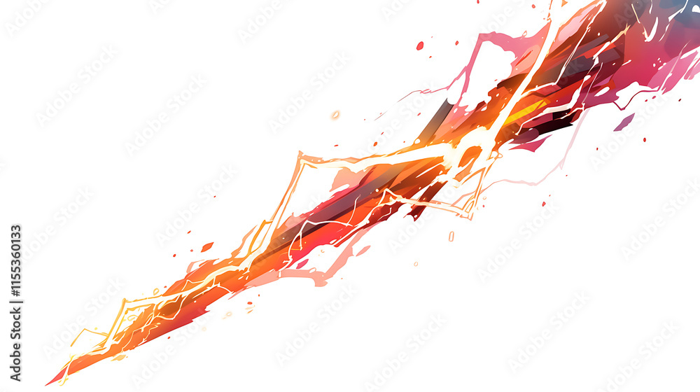 Abstract depiction of a vibrant lightning bolt with dynamic colors on a white background. Abstract depiction of a vibrant lightning bolt with dynamic colors on a white background.