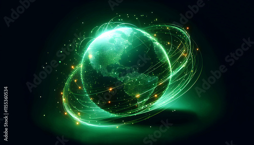 Global Network A Futuristic Green Earth Fractal Image Background Template