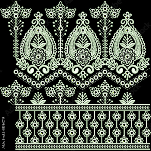 Embroidery border laces seamless patterns design for digital and textile print on fabric.