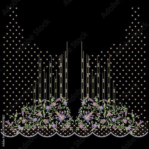 Embroidery border laces seamless patterns design for digital and textile print on fabric.