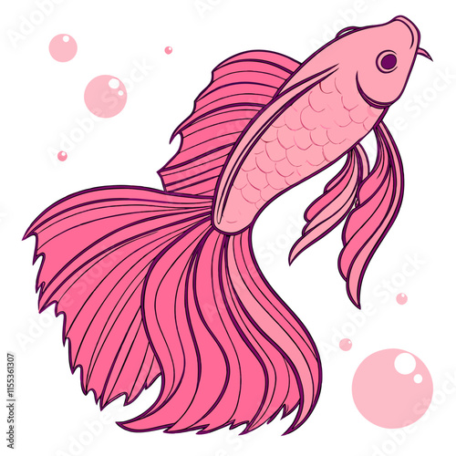 A vibrant pink betta fish illustration with intricate fins and detailed features, perfect for aquatic-themed designs and projects.