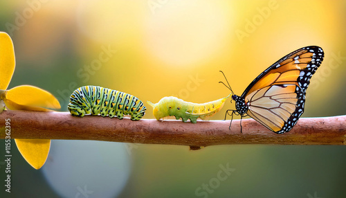 Witness the enchanting metamorphosis of a caterpillar as it transitions through the chrysalis stage to emerge as a stunning butterfly, showcasing nature's remarkable lifecycle
