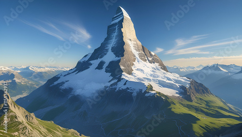 Matterhorn peak at misty dawn. Zermatt, Switzerland, Generative AI
