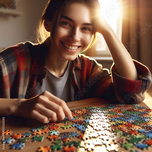 15 A person doing a puzzle looking at the camera Izobrajenie 1 i photo