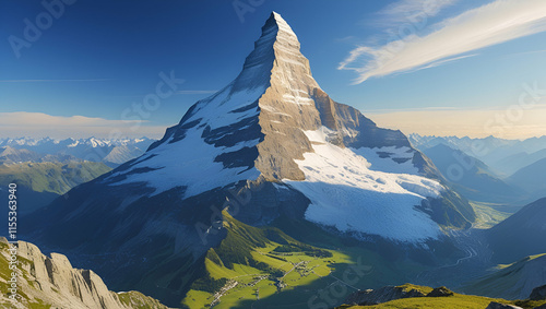 Matterhorn peak at misty dawn. Zermatt, Switzerland, Generative AI
