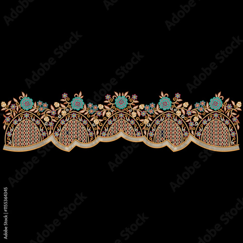 Embroidery border laces seamless patterns design for digital and textile print on fabric.