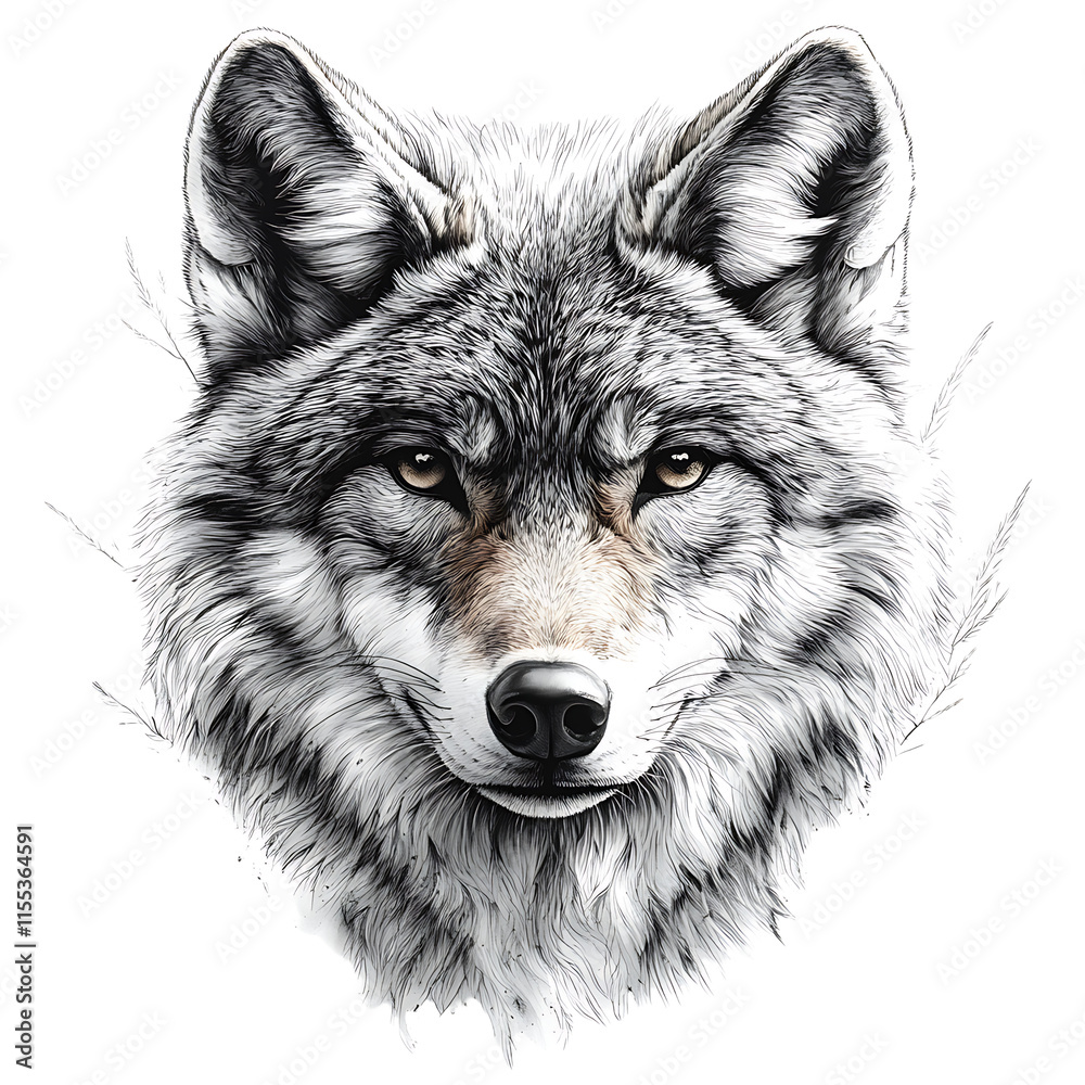 Fototapeta premium Realistic head wolf illustration artistic concept isolated on transparent background