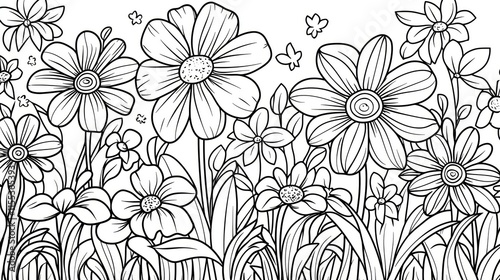 Wallpaper Mural Coloring page of Flowers in a Garden Scene for Coloring Torontodigital.ca