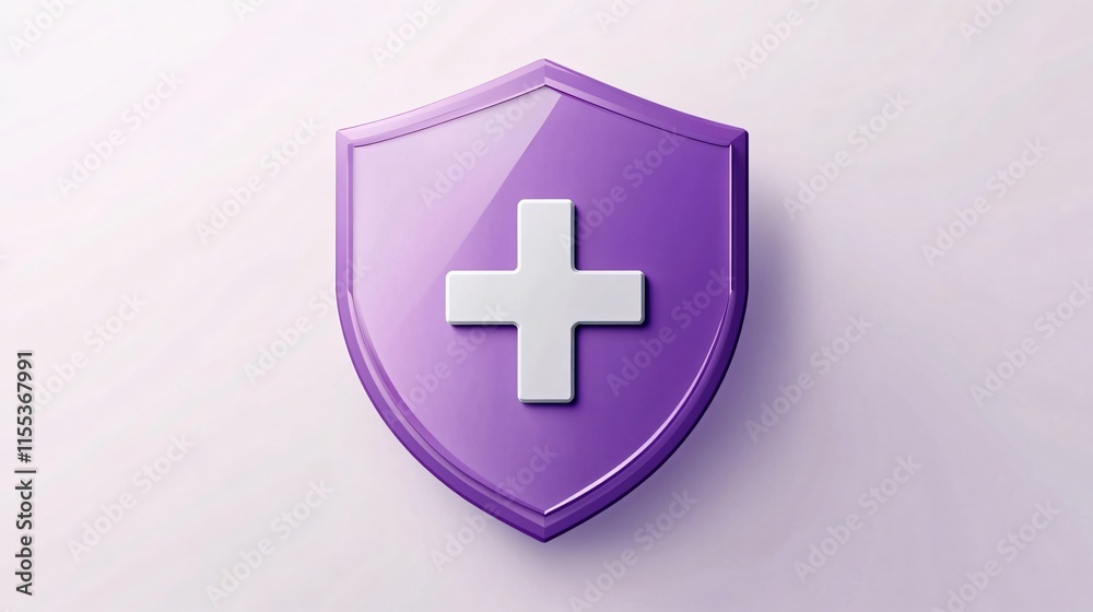 Minimalist Purple Shield with Plus Sign Symbol on 2D Design Minimalist Purple Shield with Plus Sign Symbol on 2D Design