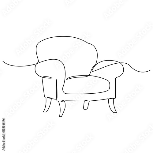 Chair in Continuous one line drawing. Interior with furniture in simple linear style, Single Line Drawing of a Modern Boho Chair with Copy Space and Editable Stroke.