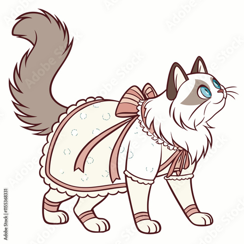 A charming Ragdoll cat adorned with a cute ornamental dress, perfect for adding a whimsical touch to any design project.