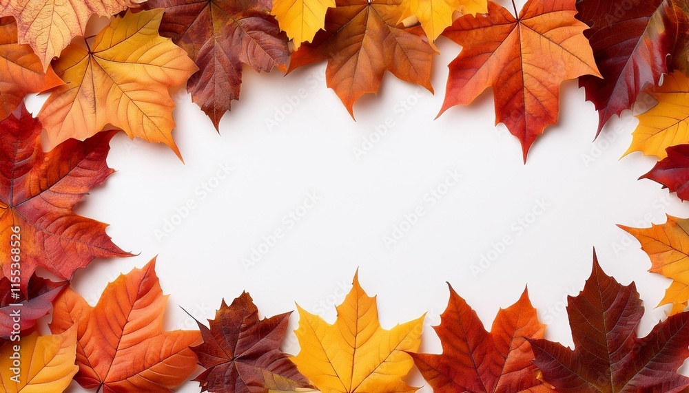 Fototapeta premium fall leaves border white background