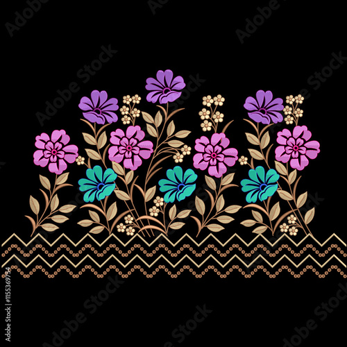 Embroidery border laces seamless patterns design for digital and textile print on fabric.