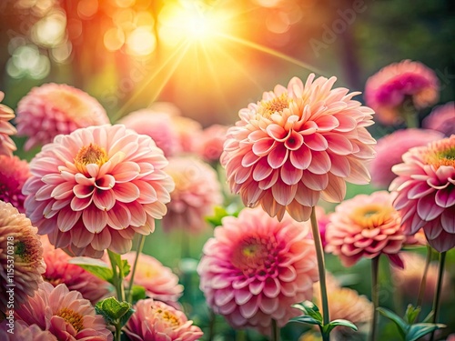 Surreal Pink Coral Flower Garden, Glowing Sunlight, Dreamlike Floral Photography, Magical Bloom, Peaceful Nature