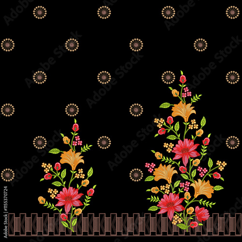 Embroidery border laces seamless patterns design for digital and textile print on fabric.