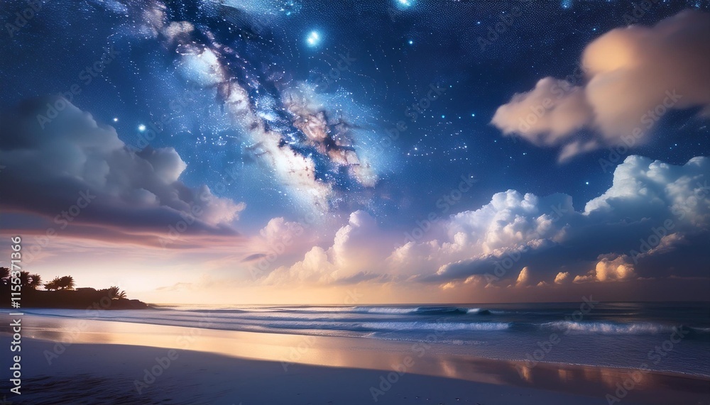 Fototapeta premium a serene night sky full of stars and tender clouds developing a peaceful and dreamy atmosphere best for rest