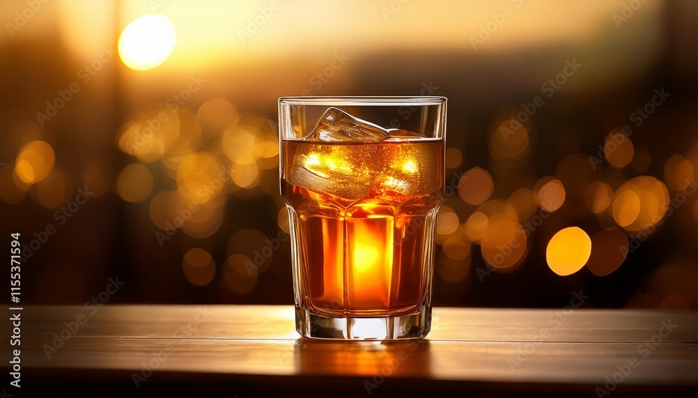 golden hour refreshment a frosty glass of amber liquid illuminated by a backdrop of shimmering bokeh golden hour refreshment a frosty glass of amber liquid illuminated by a backdrop of shimmering bokeh