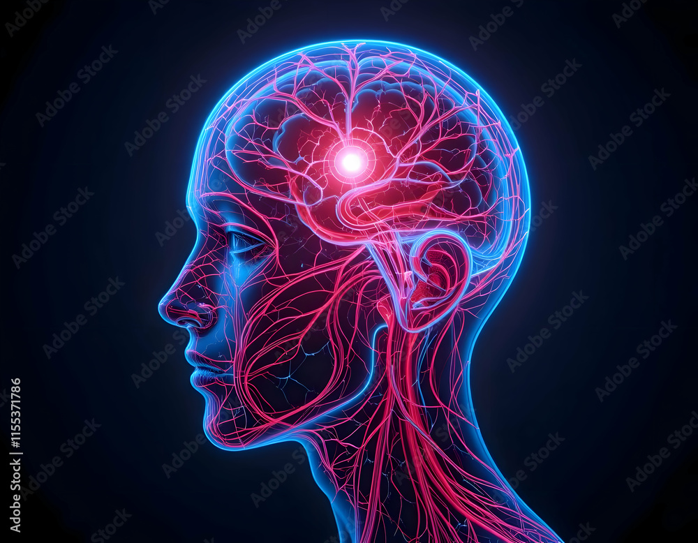 Obraz premium Human Brain Anatomy: Neurological Network Visualization