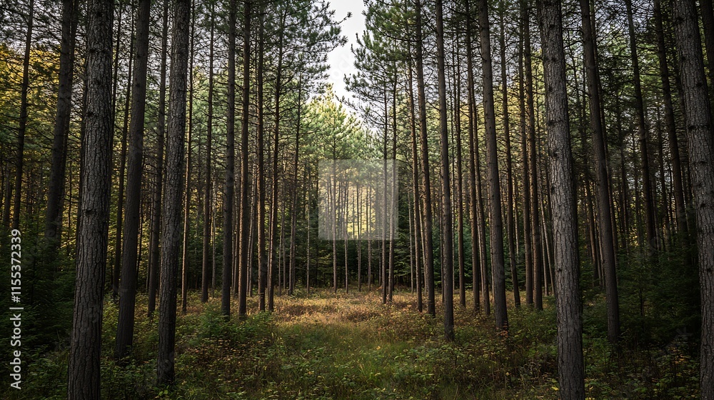 Serene Pine Forest Landscape with Symmetrical Tree Alignment and Natural Beauty : Generative AI Serene Pine Forest Landscape with Symmetrical Tree Alignment and Natural Beauty : Generative AI
