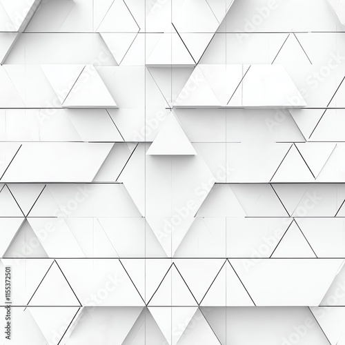 A modern, abstract design featuring layered white triangles, creating a textured wall with geometric patterns.