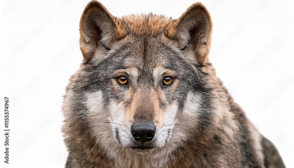 close up image of a charming grey wolf with a piercing gaze isolated on white close up image of a charming grey wolf with a piercing gaze isolated on white
