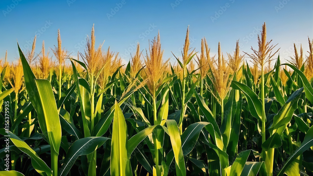 Fototapeta premium A field of corn with blue sky