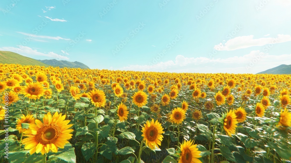 Obraz premium Vibrant Sunflower Field under Sunny Sky.