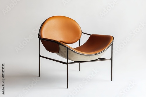 An artistic leather chair with a tan hue, showcasing a rounded, ergonomic design that combines comfort with a unique and eye-catching aesthetic style. photo