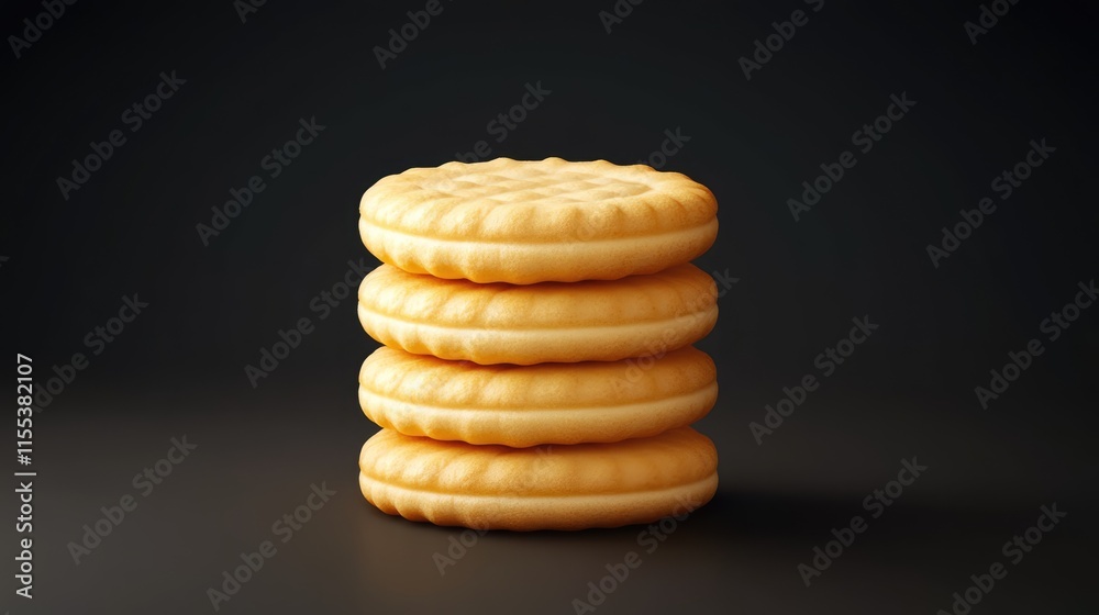 Assorted butter cookies stacked on a dark background showcasing their texture and color for a delicious dessert concept. Assorted butter cookies stacked on a dark background showcasing their texture and color for a delicious dessert concept.
