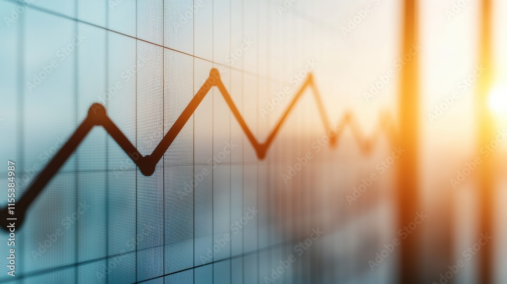Digital growth chart showing ascending trend on a transparent screen in a luminous office environment Digital growth chart showing ascending trend on a transparent screen in a luminous office environment