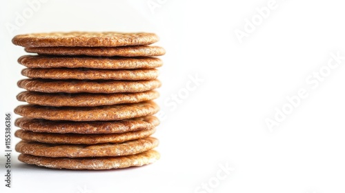 Stack of crispy golden crackers arranged neatly on a clean white background showcasing their crunchy texture and appetizing appearance