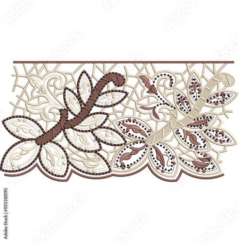 Embroidery border laces seamless patterns design for digital and textile print on fabric.