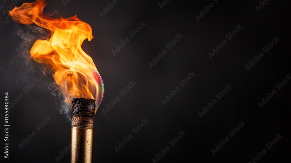 A bright, fiery flame emerges from a torch, casting vibrant colors and illuminating the dark surroundings, representing passion, warmth, and the power of light. A bright, fiery flame emerges from a torch, casting vibrant colors and illuminating the dark surroundings, representing passion, warmth, and the power of light.