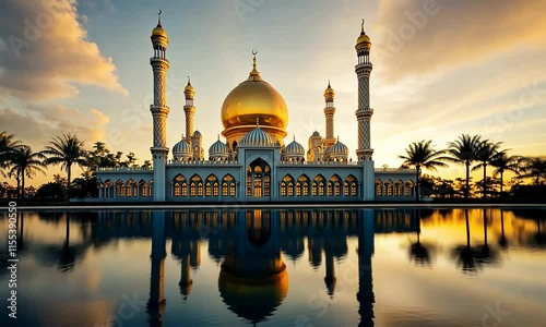 Majestic Sultan Omar Ali Saifuddien Mosque at Sunset